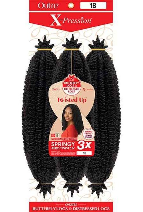Outre X-Pression - Twisted Up - Springy Afro Twist 16" 3X (5 Pack, JET BLACK 1)