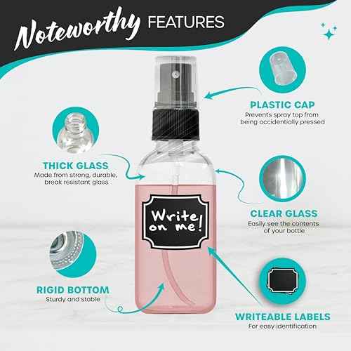 Nevlers Clear Glass Spray Bottles 2 Oz 48 Pack | Empty Spray Bottles Mist Sprayer Set with Funnel, Brush & More | Mist Bottle For Use As Atomizer Sprayer for Perfume & Cologne Travel Bottle