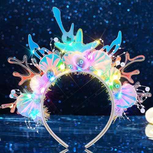 JAKAWIN Light Up Mermaid Costume Headband Ocean Hair Accessories for Women