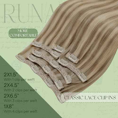 RUNATURE Clip in Hair Extensions Real Human Hair Blonde Highlight 18 Inch Real Human Hair Clip in Extensions 120g Blonde Hair Extension Clip Ins Human Hair Extension Full Head Double Weft 7pcs