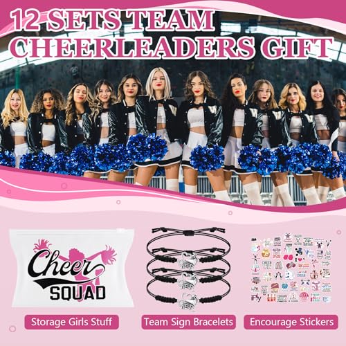 74 Pack Cheerleader Gifts Tenins Gift Set - 12 Cheer Makeup Bag 12 Adjustable Cheer Bracelets 50 Cheerleading Stickers for Cheer Team Party Favors Girls Cheerleader Christmas Gifts