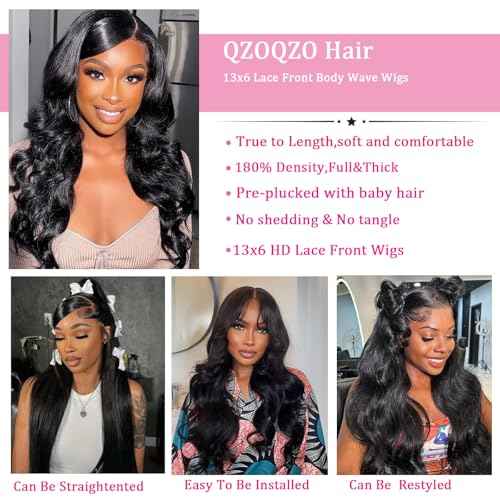13x6 Lace Front Wigs Human Hair 180 Density Body Wave HD Lace Frontal Wigs Pre Plucked with Baby Hair Glueless Wig for Women 26Inch