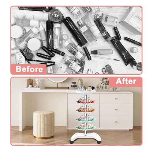 Auto Care Nail Polish Organizer,Removable Universal Wheeled Disc Fluted Nail Polish Holder£¬Large-capacity Six-layer Nail Polish Storage Rack for Nail Salons.