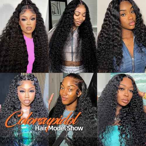 32 Inch Deep Wave Lace Front Wigs Human Hair 200 Density 13x4 HD Transparent Lace Frontal Wigs Human Hair Pre Plucked Deep Curly Glueless Wigs for Black Women Natural Color