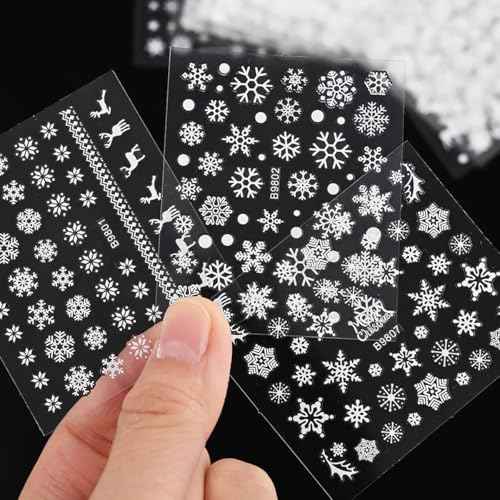 30 Sheets White Snowflake Nail Art Stickers 3D Christmas Decals - Snowman, Elk, Snow Winter Xmas Supplies for Women