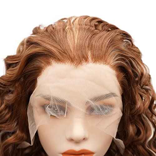 Hair Synthetic Lace Front Wig Curly Long 26inch Dark Brown Blonde Mix Heavy Density Heat Resistant Realistic Wig