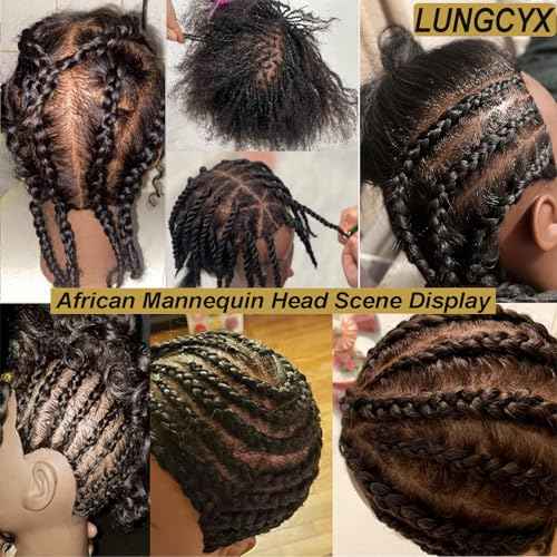 Mannequin Head Human Hair African Curly Cosmetology Manikin Head With 100% Real Human Hair Doll Head for Hairdresser Training Practice Braiding Hair Styling,With Stand (BLACK-508-AFRO)