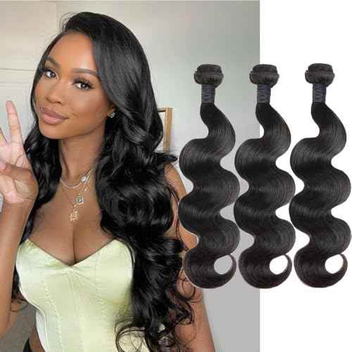 CHEEON Body Wave Bundles Human Hair 16 18 20 Inch Human Hair Bundles 12A Grade Unprocessed Brazilian Virgin Hair Extensions 3 Bundles Deal Natural Black