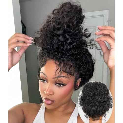 Deep Wave 360 Lace Front Wigs Human Hair Full Lace Glueless Wigs For Black Women 360 Drawstring Wig Human Hair Pre Plucked With Natural Hairline 360 Deep Curly Wig Full Lace (20 Inch)