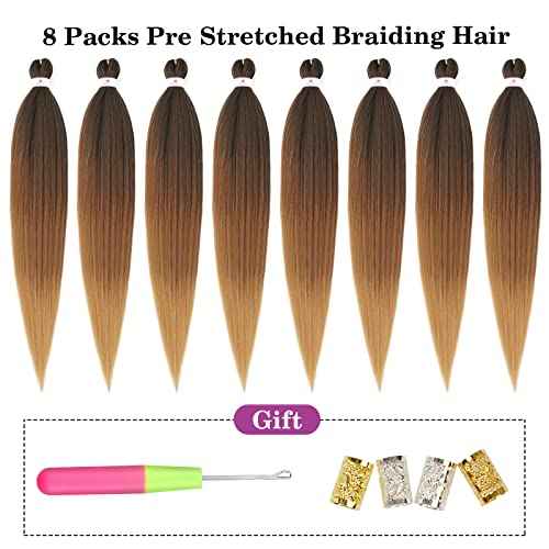 Beyond Beauty Braiding Hair pre stretched, Braids Synthetic Fiber Ombre Yaki Texture, Natural Easy Twist Braids Crochet Hair Hot Water Setting hair extensions