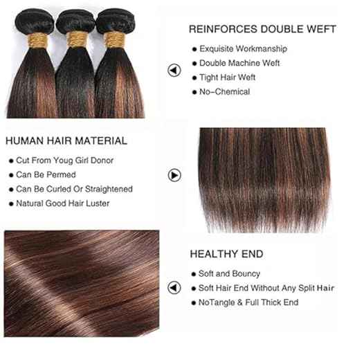 BilltiiWW Brown With Highlight P1B30 Straight Bundles 1B and Light Brown Straight Bundles two tone Brazilian Hair Extensions Soft and Silky for Women 12 14 16 Inch