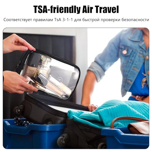 Clear TSA Approved Toiletry Bag Set - 3 Pack (Large, Small and Mini) Clear Cosmetic Bag with Zipper, Quart Size Travel Essentials Organizer Perfect for Carry-On Luggage (TPU-3LSM-Black)