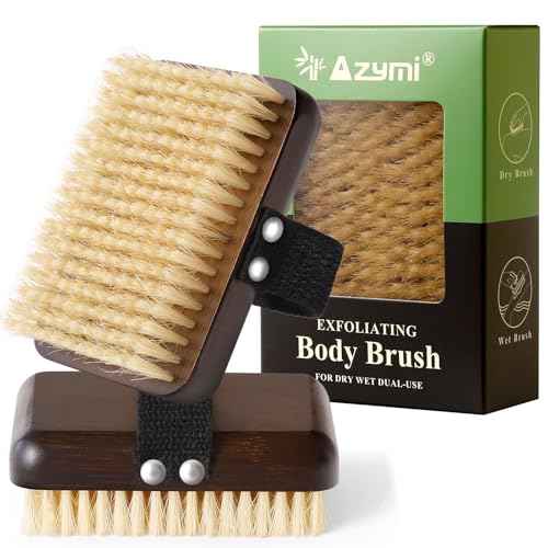 Dry Brushing Body Brush, Azymi Shower Brush for Body Natural Thick Bristles Exfoliates Dead Skin, Detoxifies, Improves Blood Circulation- Spa-Grade Dual Use Dry& Wet Brush 1-Pack
