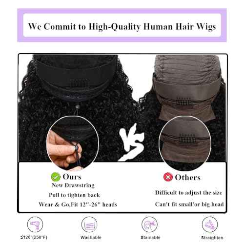 Curly V Part Wigs Human Hair Upgrade U Part Wig Human Hair Wigs for Black Women Glueless V Part Jerry Curly Wig Wear And Go No Leave Out 180% Density Natural Black Color 22 inch