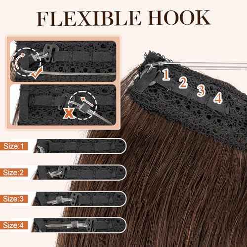 Halo Hair Extensions Real Human Hair,S-noilite Halo Hair Extensions,Halo Hair Extension for Women,100% Human Hair Halo Extensions,Halo Hair 70g/20inch 02 Dark Brown