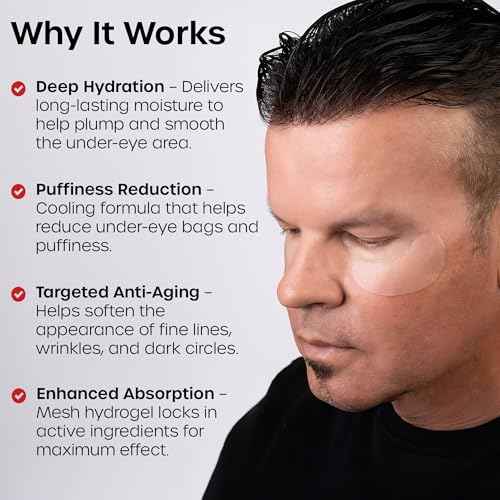 The Man Mesh Hydrogel Under Eye Patches for Men - Cooling, Hydrating & Firming Eye Masks for Dark Circles & Puffiness - Men's Anti-Aging Patches with Hyaluronic Acid, Collagen & Vitamin E. (6 Pairs)