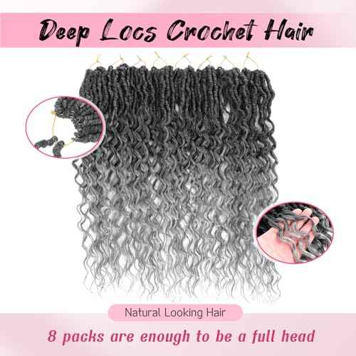 24 Inch 8 Packs Deep Faux Locs Crochet Hair Ombre Gray of Soft Locs with Curly Ends Perfect Pre Looped Deep Wavy Styles for Crochet Hair Black Women Embrace Your Beauty