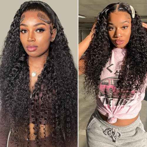 28 Inch Deep Wave Human Hair Lace Front Wig for Women 13x4 HD Transparent Lace Frontal, 180% Density Glueless, Pre - Plucked with Baby Hair in Natural Color