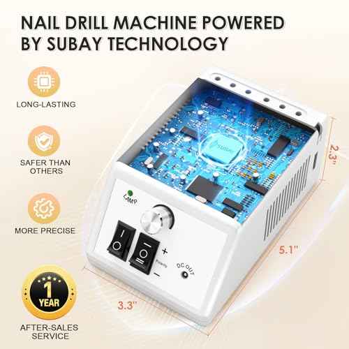 Subay 30,000rpm Efile Nail Drill , Electric Nail File with 106pcs Sanding Bands and Nail Drill Bits Pedicure Manicure Tools for Acrylic Nails,Thick Nails for Nail Salon Supplies Home Use, White