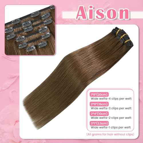 Aison Light Brown Clip in Hair Extensions Real Human Hair 7pcs Remy Hair 16clips for Women #6 Chestnut Brown Hair Extensions Real Human Hair 20 Inch 120g