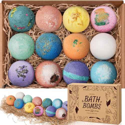Bath Bombs for Women, 12 PCS Bath Set, Natural Bubble Bathbombs with Shea Butter, Dry Skin Moisturizing, Present for Christmas, Birthday, Valentine¡¯s Day for Mom, Wife, Her, Girls