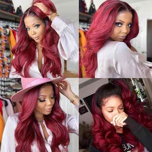 Brazilian Human Hair Bundles 22 24 26 Inch Burgundy T1B/99J Body Wave Bundles Human Hair 11A Unprocessed Brazilian Soft Quick Weave Soft Sewn In Hair for Black Women