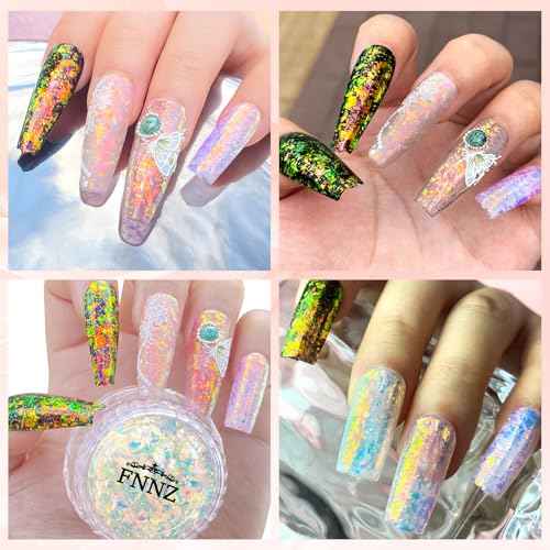 Unicorn Chameleon Flake, Aurora Unichrome Mermaid Iridescent Nail Foil Confetti Opal Nail Art Glitter Sequins Decoration for Home DIY Nail Salon Manicure - Twilight Grove