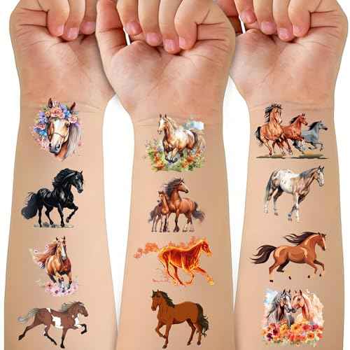 Horse Temporary Tattoos 52 Pcs Horse Tattoos for Kids Birthday Party Supplies Favors Tattoos Stickers Super Cute Gifts Party Decorations Girls Boys Classroom School Prizes Themed