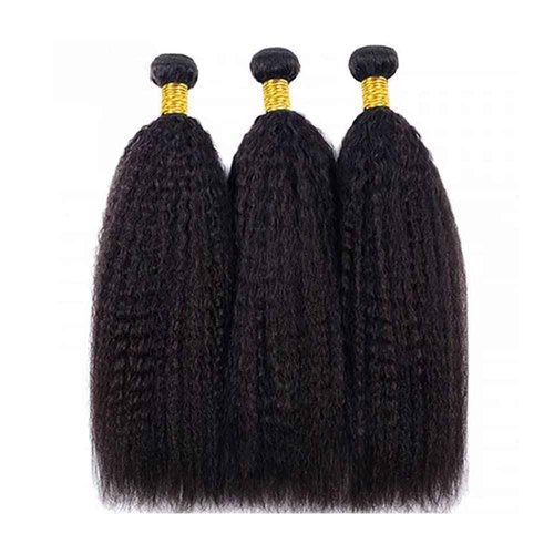 Human Hair Bundles Kinky Straight Bundles 16 18 20 Inch Unprocessed Brazilian Virgin Hair Weave 3 Bundles Yaki Straight Human Hair Extensions 50 Grams Per Bundle #1B Natural Color Bundle
