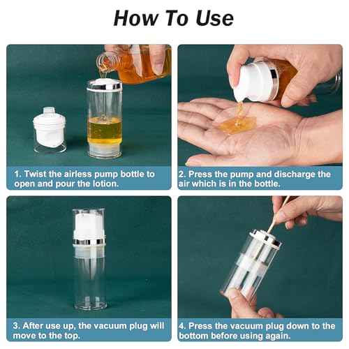 7 Pack Airless Pump Bottles 3.4oz/100ml Lotion Dispenser Travel Pump Bottles for Toiletries Airless Cosmetic Pump Container Airless Pump Jar for Toiletries Shampoo Cream with Labels(Clear)