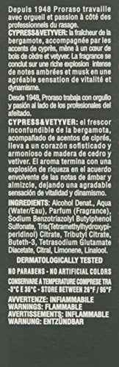 Proraso Eau De Cologne, Cypress and Vetyver, 3.4 Fl Oz