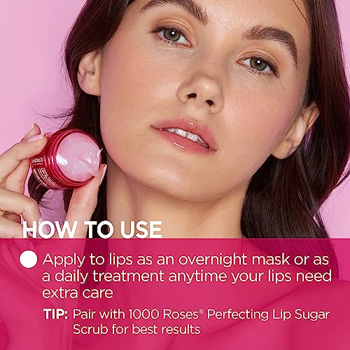 Andalou Naturals Lip Mask 1000 ROSES, Overnight Lip Sleeping Mask for Dry, Chapped Lips, Plumping, Hydrating & Soothing Lip Balm with Alpine Rose Stem Cells, Vegan & Cruelty-Free, 0.42 Oz