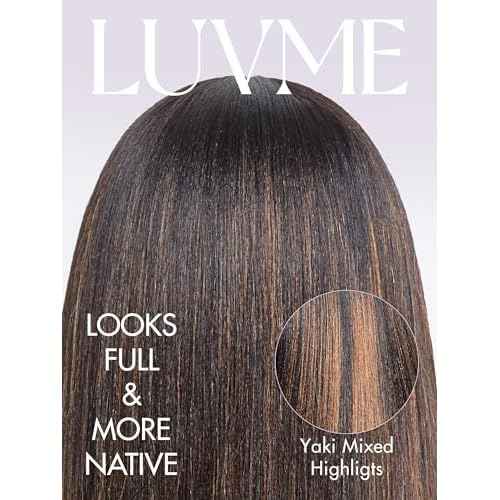 LUVME HAIR 10 Inch Yaki Straight Bob Wig with Bangs Human Hair Glueless HD Lace Bob Wig with Brown Highlights, Ready to Go Short Wigs For Women 180 Density (Breathable Cap)