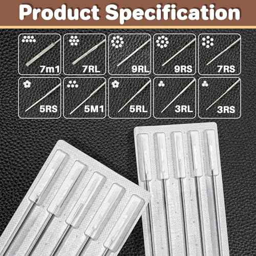 MAQIHAN Tattoo Needles - 50Pcs Disposable Mixed Tattoo Needles for Tattoo Machine 3RL,5RL,7RL,9RL,3RS,5RS,7RS,9RS,5M1,7M1 Assorted Size Professional Tattoo Needle Set for Tattoo Kit