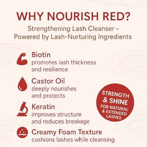 ISLA & FONTANE Lash Shampoo ? Nourish Red 64 fl oz | Strengthening Lash Foam Cleanser for Extensions | Biotin & Keratin Lash Care | Lash Shampoo Bulk for Salon Use & Home Use