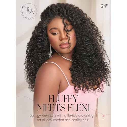 LUVME HAIR Half Wig Kinky Curly Flexi-Fit Invisi Flip Drawstring Wig 200% Density Glueless Wigs 100% Human Hair Natural Black Ready to Go Headband Wig for Women 16 Inches