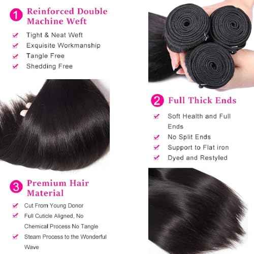 12A Human Hair Bundles 18 20 22 Inch Straight Human Hair 100% Unprocessed Brazilian Virgin Weave Hair 3 Bundles Deals