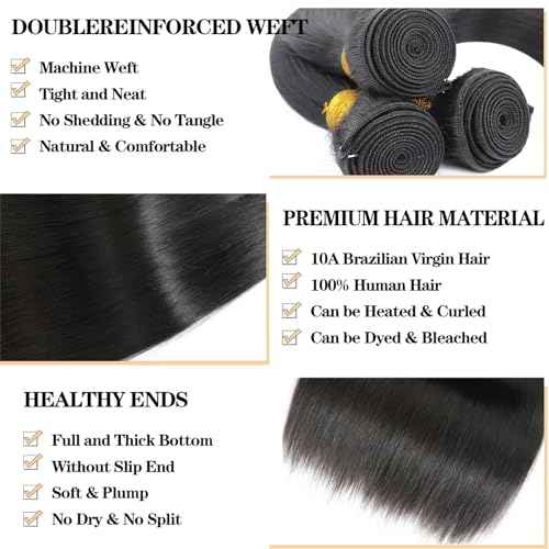 12A Brazilian Straight Bundles Human Hair 16" 18" 20" 300g 100% Unprocessed Virgin Straight Human Hair Bundles Double Weft Quick Weave Hair 3 Bundles Deals Natural Color