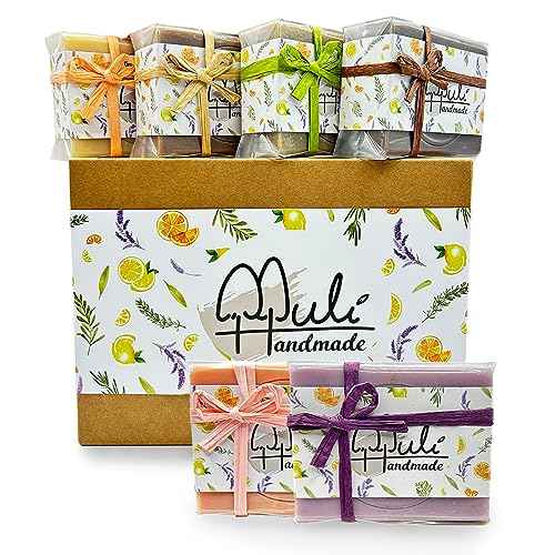 Natural Handemade Bar Soap for Men and Women with Essential oils, Scented Bar Soaps for Bath, Fragrance Gift Set (Pack of 6) Comfrey, Rose Marseille, Calendula, Dead Sea Mud, Artemisia Argyi, Lavender