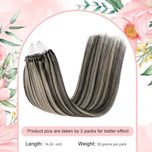 Micro Beads Hair Extensions Real Human Hair Brown Micro Loop Human Hair Extensions 16 Inch #1B/613 Straight Remy Human Hair Micro Link Hair Extension 1g/Strand 50g(#1B/613, 16inch)