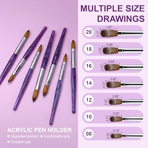 Acrylic Nail Brush Size 10, 100% Pure Kolinsky Nail Brush for Acrylic Application, Professional Nail Extension Manicure Tool Nail Drawing Pen for DIY Home Salon(Purple)