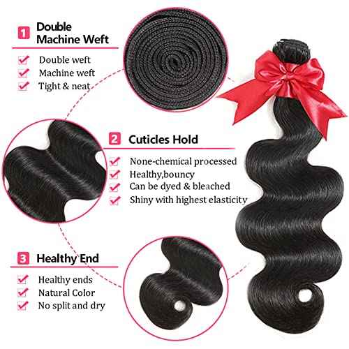 12A Body Wave Bundles with Closure Human Hair 12 14 16+10 Inch Brazilian Virgin Body Wave Human Hair Weave 3 Bundles with 4x4 HD Lace Closure