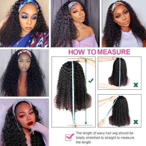 Curly Headband Wig Human Hair 26inch Glueless Deep Wave Human Hair Wigs None Lace Front Wigs for Black Women Water Wave Headband Wig Natural Color