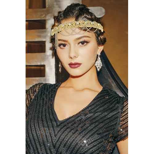 BABEYOND 1920s Flapper Headpiece Roaring 20s Headband Great Gatsby Headband Chain for Women Vintage Hair Accessory
