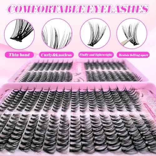 Lash Clusters Kit, 560 Pcs Eyelashes Clusters Kit 9-16mm Individual Natural Lash Extension Kit D Curl Fluffy Wispy False Eyelashes (40D+60D+80D New, With Bond & Seal Tweezers Brush)
