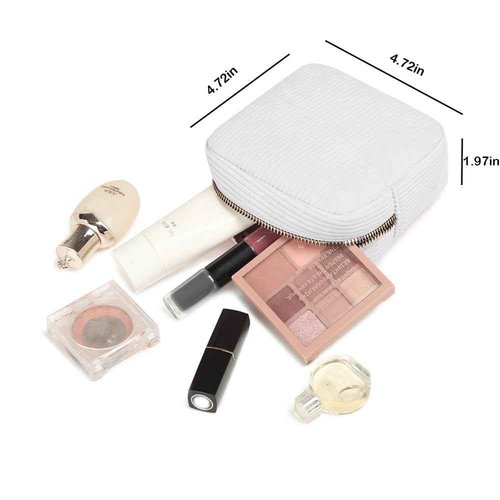 FFpaw Mini Makeup Bag, Mini Makeup Pouch Purse Cute Cosmetic Pouch for Women Corduroy Small Cosmetic Bag for Purse Small Travel Travel Toiletry Bag for Women Car Bag (Mini White)