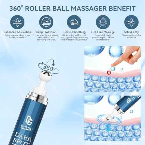 Dark Spot Remover for Face and Body, Dark Spot Corrector Serum, Age Spot & Freckles Remover, Skin Care Serum for Uneven Skin Tone with 360¡Æ Roller Massage Ball, 0.67 fl. oz