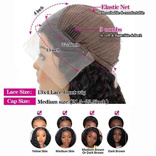 Deep Wave Lace Front Wigs Human Hair 13x4 HD Transparent Lace Frontal Curly Wigs for Women Human Hair 180% Density Glueless Wigs Human Hair Pre Plucked with Baby Hair Natural Color (28 Inch)