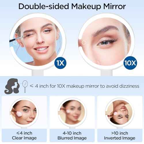 Magnifying Mirror with Light, Makeup Mirror with Lights and Adjustable Brightness, Hanging and Handheld Mirror with Handle, Travel Portable Lighted Makeup Mirror, 360¡ÆRotation, Memory Function 1X/10X
