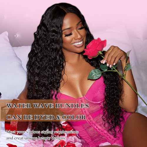 Water Wave Human Hair Bundles 12 14 16 Inch 12A Wet and Wavy Bundles Human Hair 100% Unprocessed Brazilian Virgin Hair Water Wave Curly Weave Extensions Natural Black
